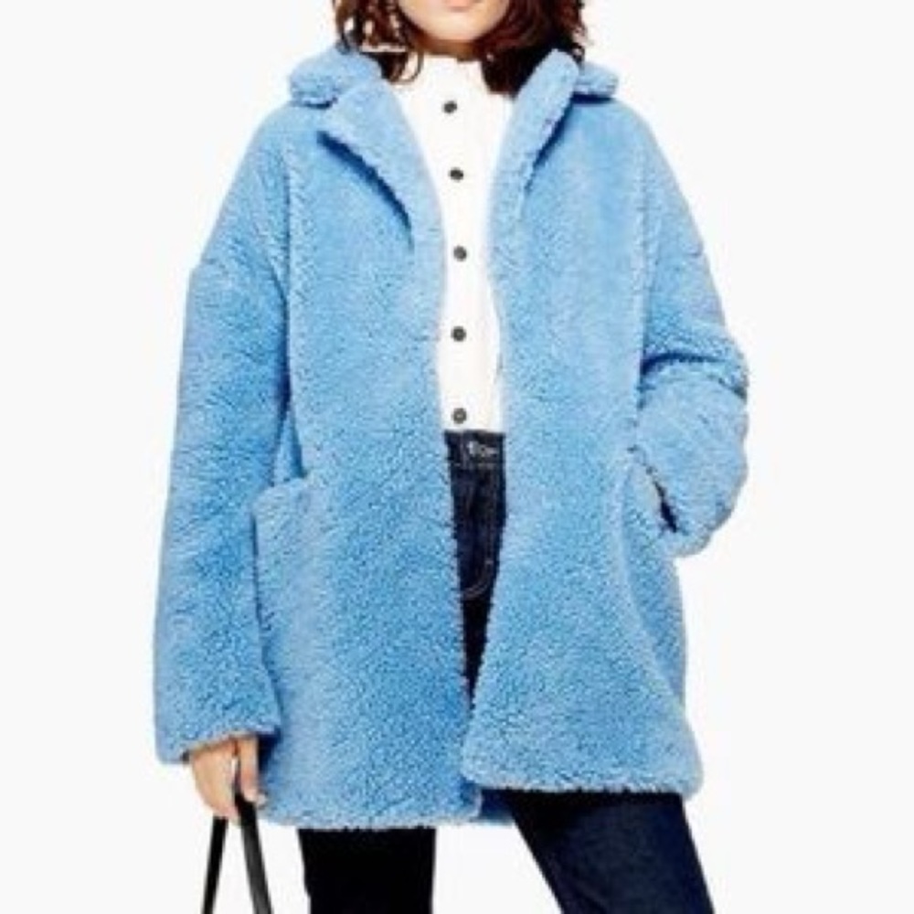 Topshop Sky Blue Teddy Coat
